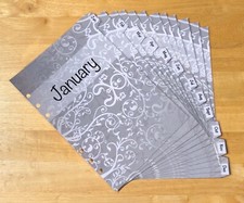 Filofax A5 Organiser Planner - Silver Design Monthly Dividers - Fully Laminated