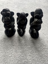 A stunning Vintage Look Decor Room 3 WISE MONKEYS Hand Carved Wooden Figures 