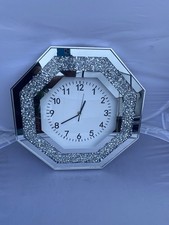 40x40 CM CRUSHED CRYSTAL DIAMOND FILLED MIRRORED WALL CLOCK HEXAGON SHAPE