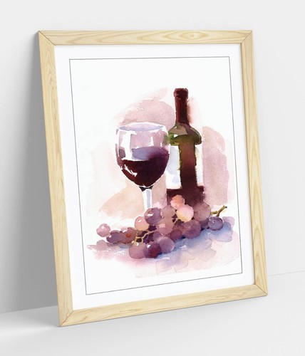 Watercolour wine and grapes - and,