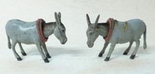 TWO UNIDENTIFIED VINTAGE PLASTIC DONKEYS WITH NODDING HEADS, 54mm SCALE