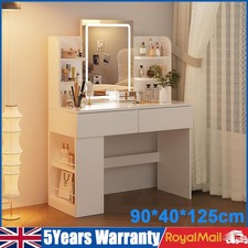 Dressing Table Makeup Desk Vanity Desk With 2 Drawers & LED Mirror & 4 Shelves