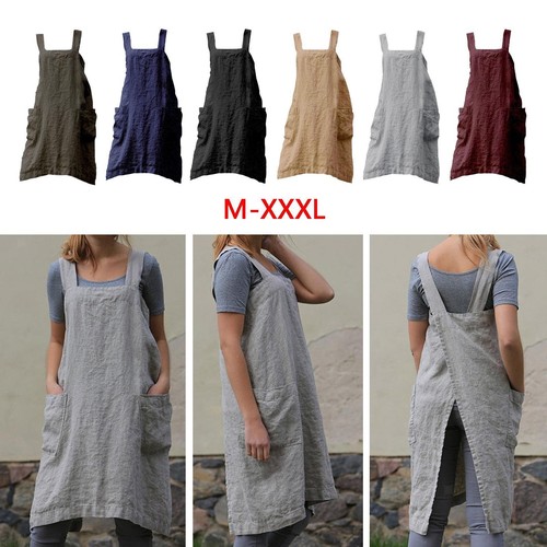 Linen apron with large - linen,