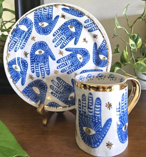 Anthropologie hamsa blue - blue, gold