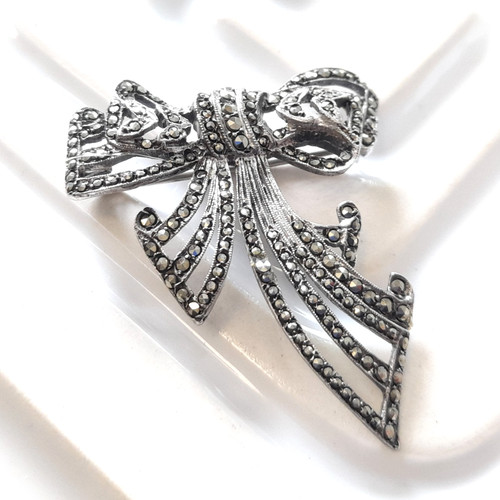 Vintage marcasite bow brooch - vintage,