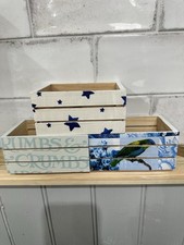 A Lovely Collection Of 3 Wooden Mini Crates Decoupaged In Emma Bridgewater