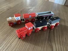 Wooden Train Track Trains with magnetic cargo.