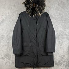 GAP Parka Coat Mens Medium Black Faux Fur Hood Winter Warm Longline Puffer