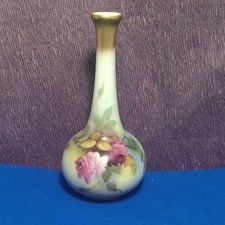 c1919 Royal Worcester Hadley Porcelain Vase Painted with Pink & Red Roses #2491