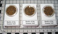 WWI WW1 Battle of the Somme metal rich soil from front lines in display case x1