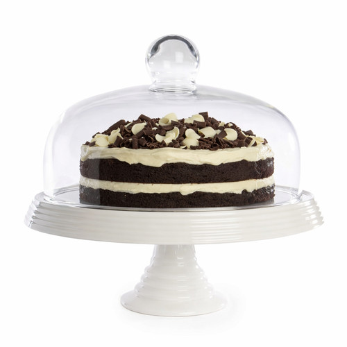 Cake stand ceramic with glass - stand,