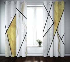 Geometric 3D Curtains Blockout  Grommet Curtains Drape Fabric 104W x 64L