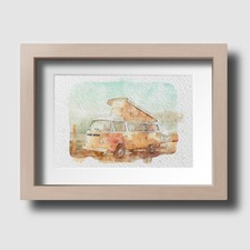 Classic Surfing Camper Van VW Beach Watercolour Wall Art Print Picture Unframed