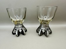 Pair Vintage Pewter & Glass