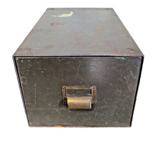 Vintage Industrial Metal Filing Drawer / Index Card Cabinet – Retro Storage Box
