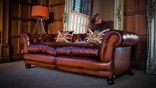TETRAD GRAND CHATSWORTH JOHN LEWIS ANTIQUE TAN LEATHER CHESTERFIELD CLUB SOFA