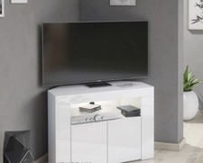 Corner TV Stand White Matt Modern Unit Cabinet LED Lights Several Colours