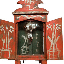 Antique El Cristo Negro Nicho Guatemala Folk Art Shrine Devotional Black Christ