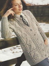 Ladies Aran Long Cardigan Knitting Pattern with pockets 32-42" 1094