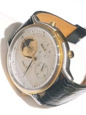 Seiko Mens Watch 7A48-7040 Golden Moonphase Coin Edge Dial New Old Stock