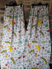 Vintage 1990's Pokémon Nintendo Creatures White & Blue Cotton Pair of Curtains 