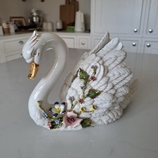 Vintage ceramic floral swan 3d