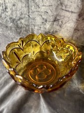 RARE Vtg Fostoria Amber Glass Bowl Scalloped Edge Liberty Bell Centennial MCM