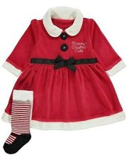 Baby Girls Red Mummy's Christmas Cutie Santa Party Dress Tights/Shoe Outfit 6-9m