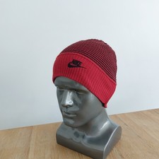 Nike Swoosh Unisex Striped Woolley Beanie Hat Sports / One Size / Red & Black