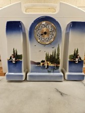 1920s Art Deco Ceramic Mantel Clock With Matching  Garnitures Clock H8.5" X W5"