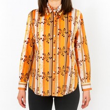Makrom Womens Shirt Size 16 Slim Fit Retro Orange Stripe Dot Long Sleeve
