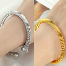 Mens Heavy Stainless Steel Torque Bangle Bracelet Father's Day Gift for Dad UK