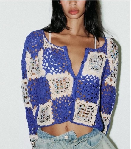 Zara sequin crochet cardigan - sequin,