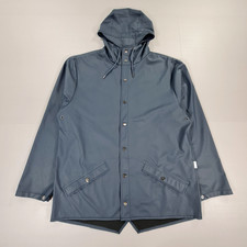 Rains Mens Jacket Blue M / L Waterproof Hooded Lightweight Snap Front