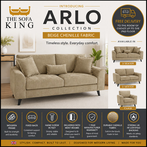 Arlo beige fabric sofa suite - suite, 3