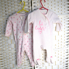 NEXT 2 Baby girls Sleepsuits Babygrows Pink White Size 0-3 Months