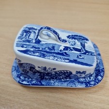 Spode MINIATURE Blue Italian Lidded Cheese Dish Wedge Dome & Plate Ceramic China