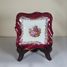 Meissner Limoges France P.63 Fragonard Style Dish– Gold Gilded, Burgundy,Vintage