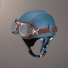 Vintage Leather Motorcycle Retro Half Helmet with Goggles – Lightweight Design