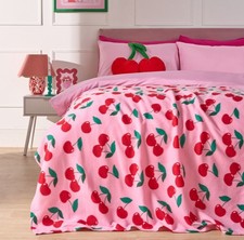 Cherry print fleece throw - cherry,