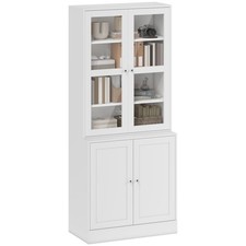 HOMCOM Bookcase with Glass Doors and Adjustable Shelves for Study, White