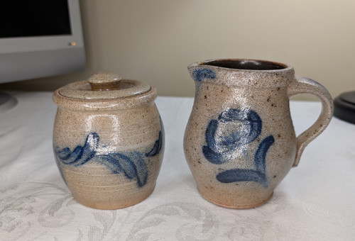 Salt glazed stoneware pitcher - glazed,