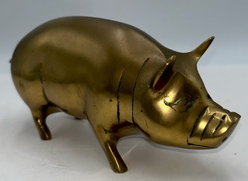 Vintage cute brass pig - vintage,