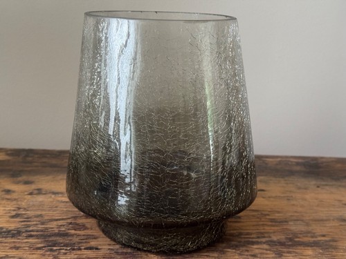 Green crackle glass vase 20cm - green,