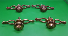 Brass Vintage Cupboard Drawer Cabinet Handle Knobs x4 With Ornate Brass Backs