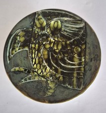 POOLE POTTERY ABSTRACT STUDIO PIN DISH DEPICTING A OWL WITH RARE TV SCREEN MARK 