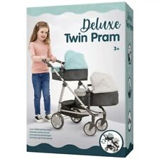 Deluxe Twin Dolls Pram Kids Girl's Play Toy Doll Pushchair Buggy Stroller NEW