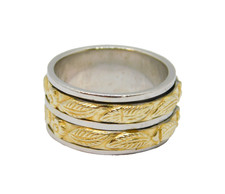 Gold On Sterling Silver Double Floral Spinning Bands Ring Vintage c1970 Size T