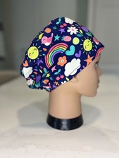 Sunny Skies Navy Jersey Fabric Theatre Hat/Scrub Cap - Doctor Theatre Nurse Vet