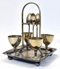 Silver Plate Egg Cups and Tray with Spoons For Parts and Repair Vintage CJ & Co.